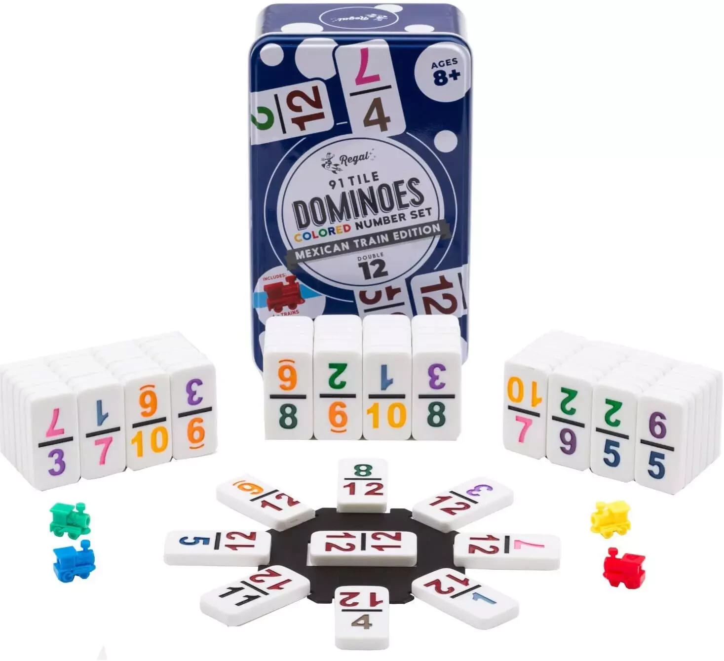 Mexican Train Dominoes Set for Adults – Double 12 Dominoes with 91 Numbered Domi