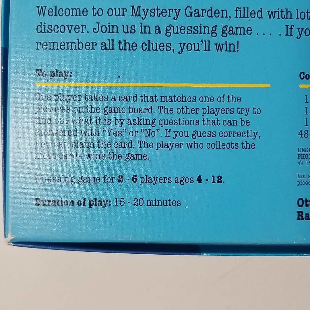 1992 Vintage Ravensburger MYSTERY GARDEN Game All Pieces / Missing Instructions