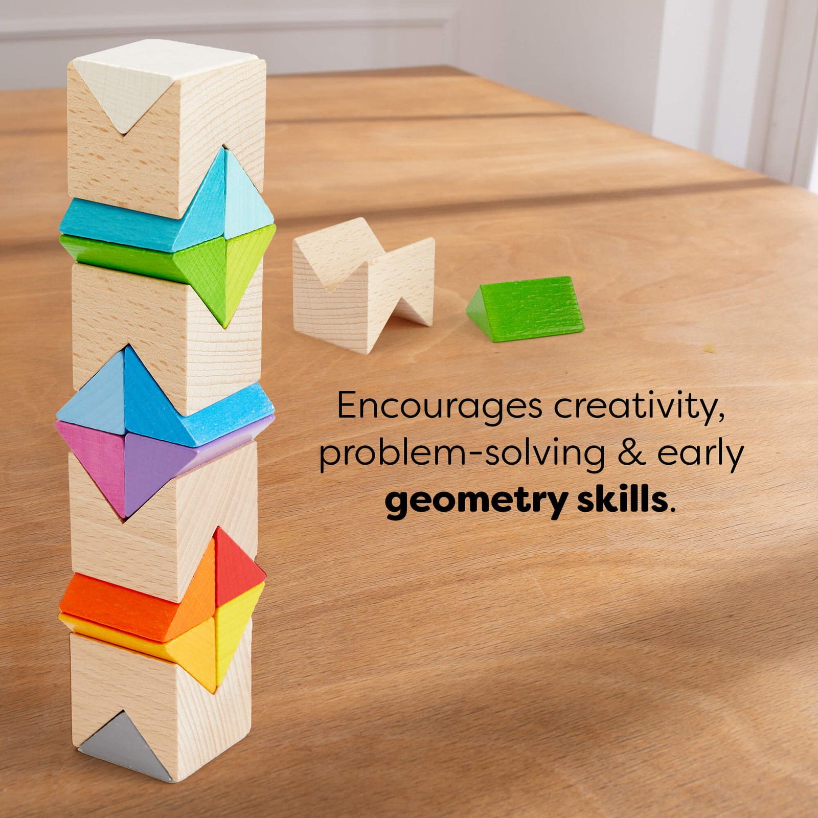 HABA Rainbow Triangle Wooden Blocks Game, Stacking Toys with Pattern Cards