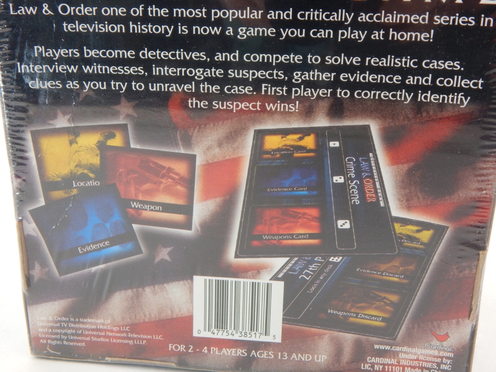 Law & Order Detective Board Game – Cardinal Games 2-4 Players Sealed New In Box