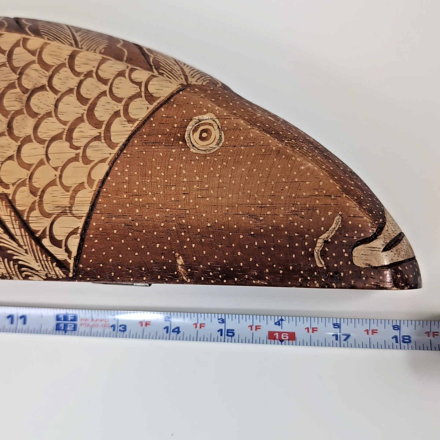 VTG Handmade Painted Fish Mancala Board Wood Shell Kalah Dakon Congklak Folk Art