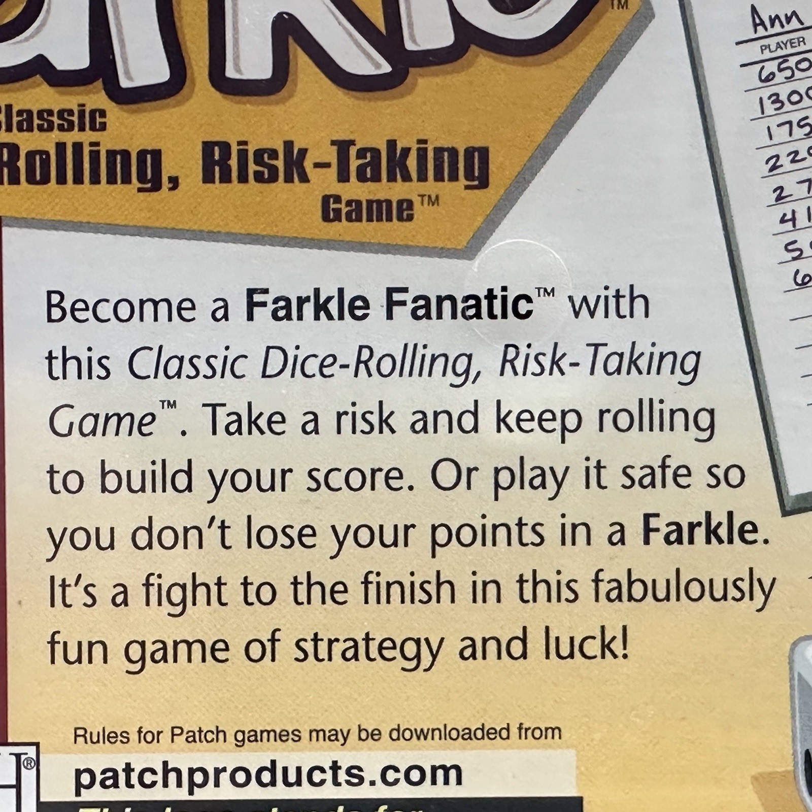 FARKLE Classic Dice Rolling Risk Taking Game Patch Products Ages 8+ Sealed NEW!