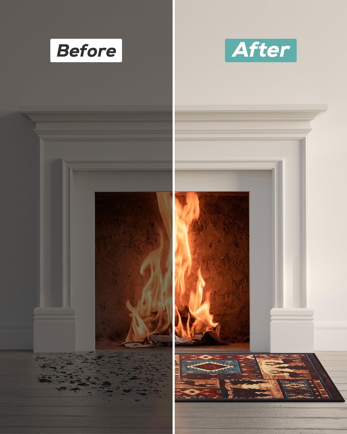 Fireplace Hearth Rug, 24 x 36in Fire Resistant Floor 1’11” x 2’11”, Brown