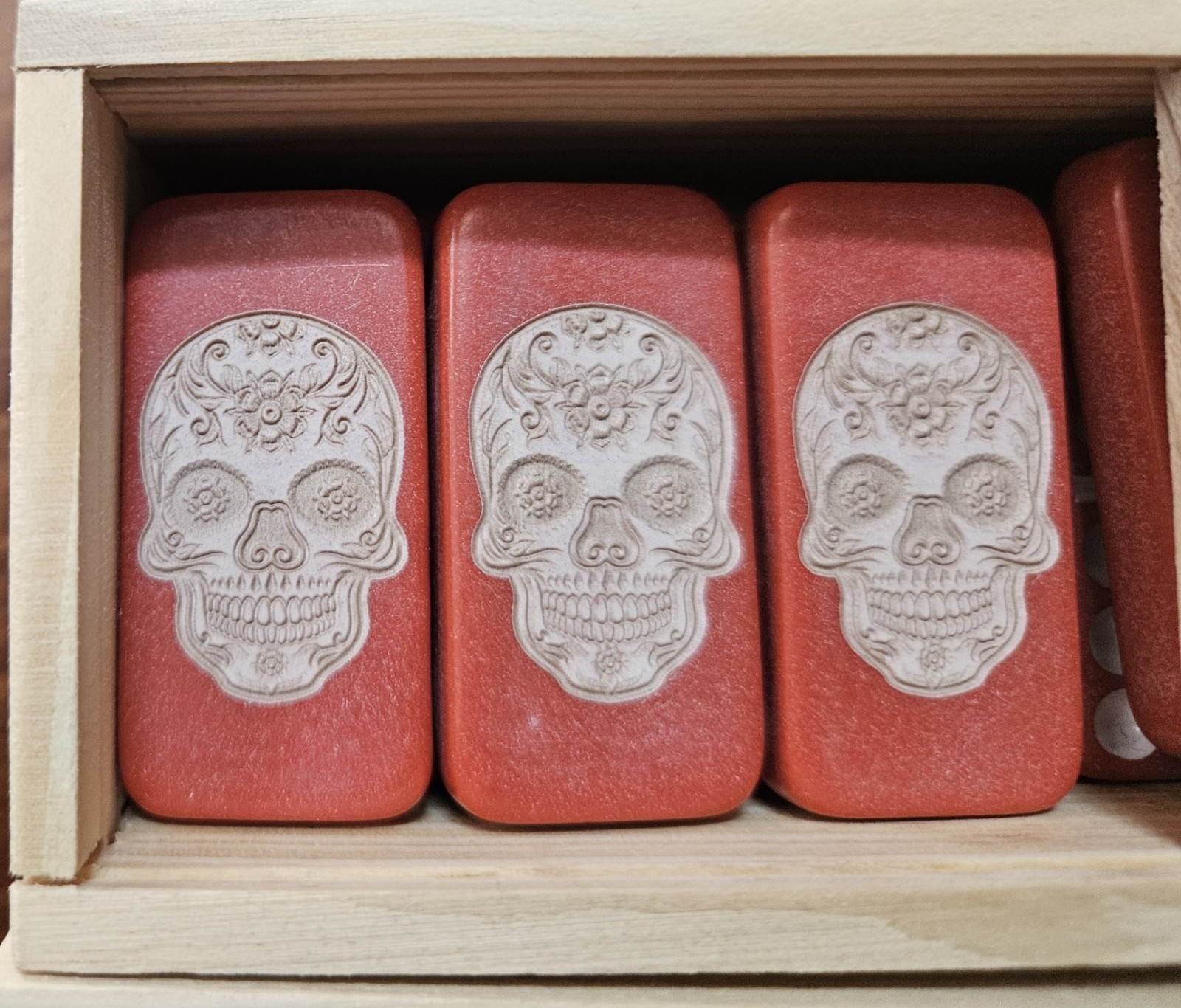 Double 6 Domino Set of SUGAR SKULL Dominoes IVORY, BLUE, RED, or BLACK