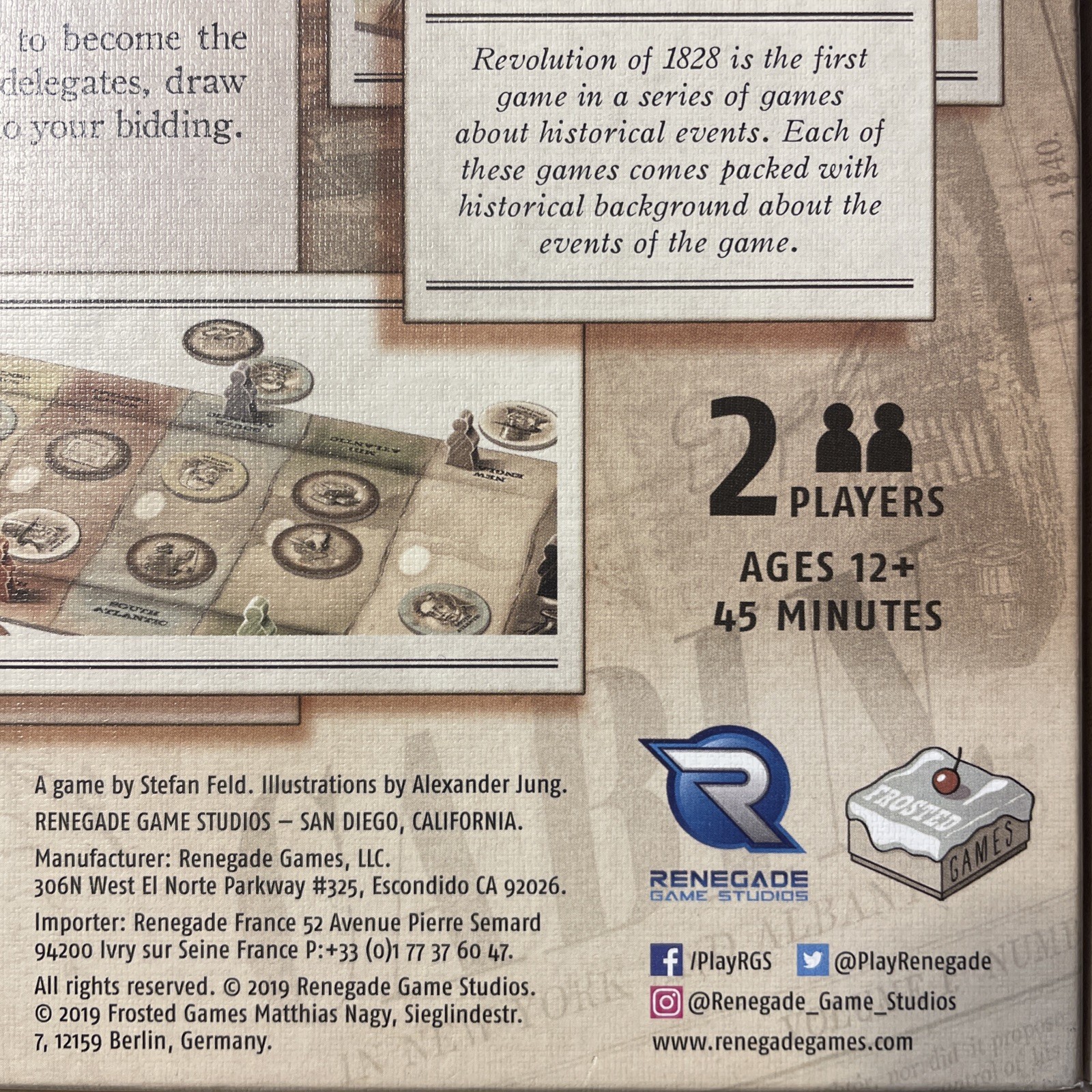 Revolution of 1828 Board Game, Renegade Game Studios History All Pieces Counted