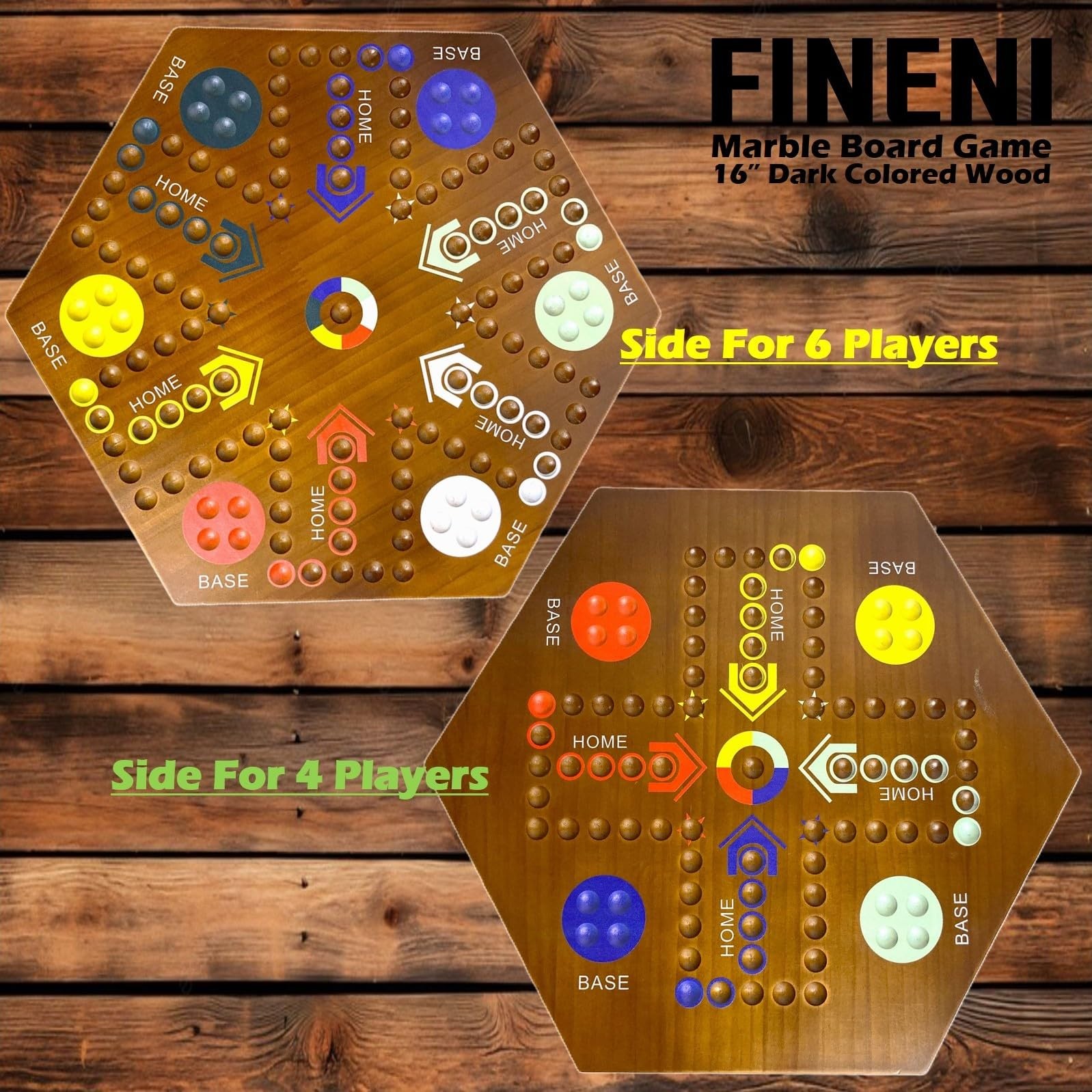 Wooden Board Game Dual Sides Fast Track 2 to 6 Players 6 Colors 30 Marbles 6