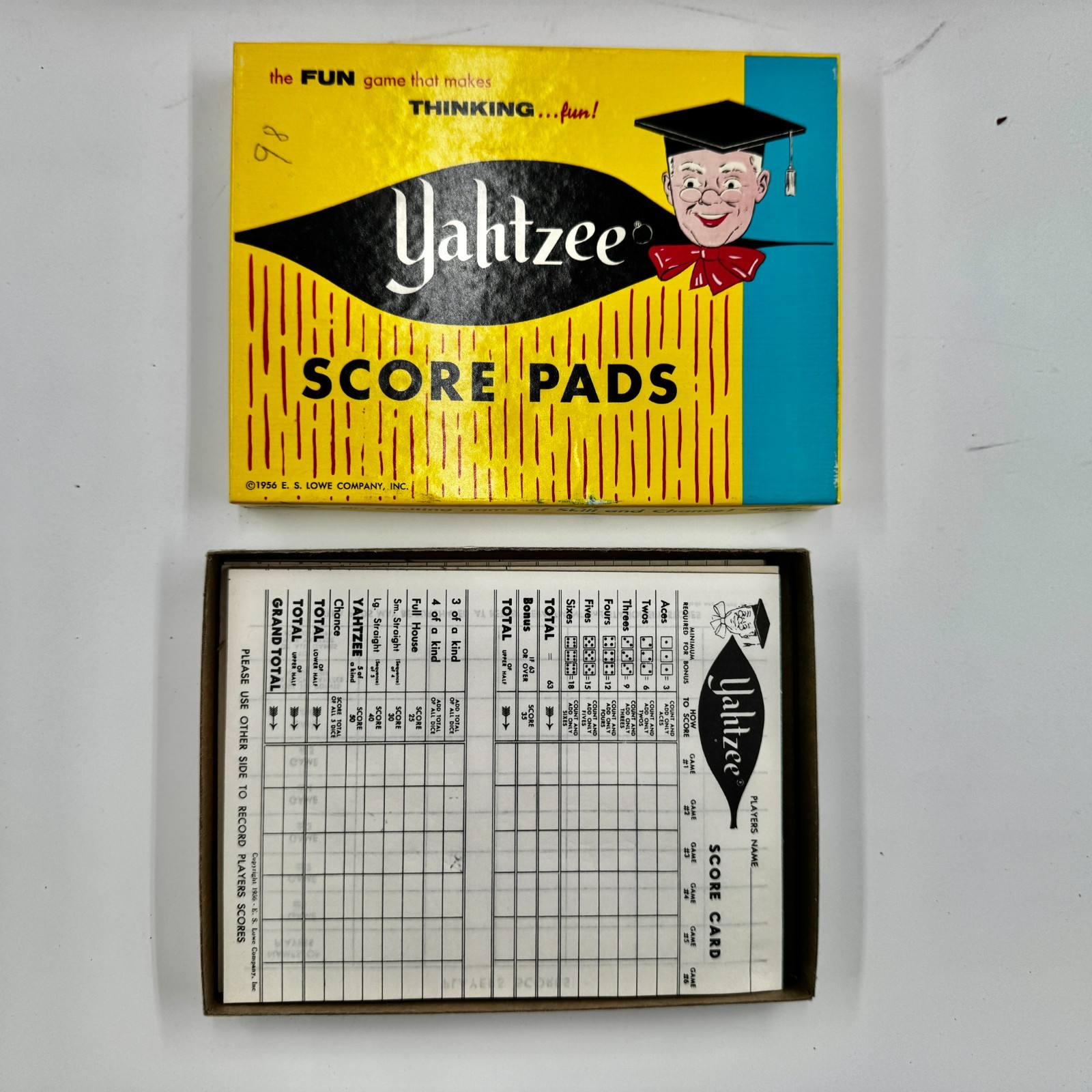 Vintage Yahtzee 1956 Complete Game in Original Box E.S Lowe Co. – Excellent