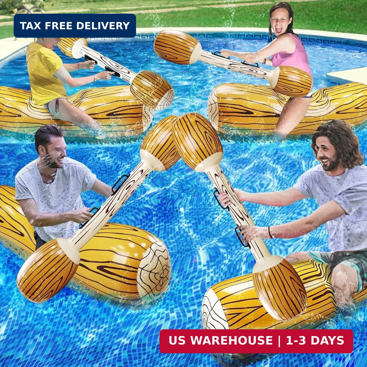 [Upgraded Log Rafts] 4 Pcs Jumbo Inflatable Battle Log Pool Game – 2 Players Inf