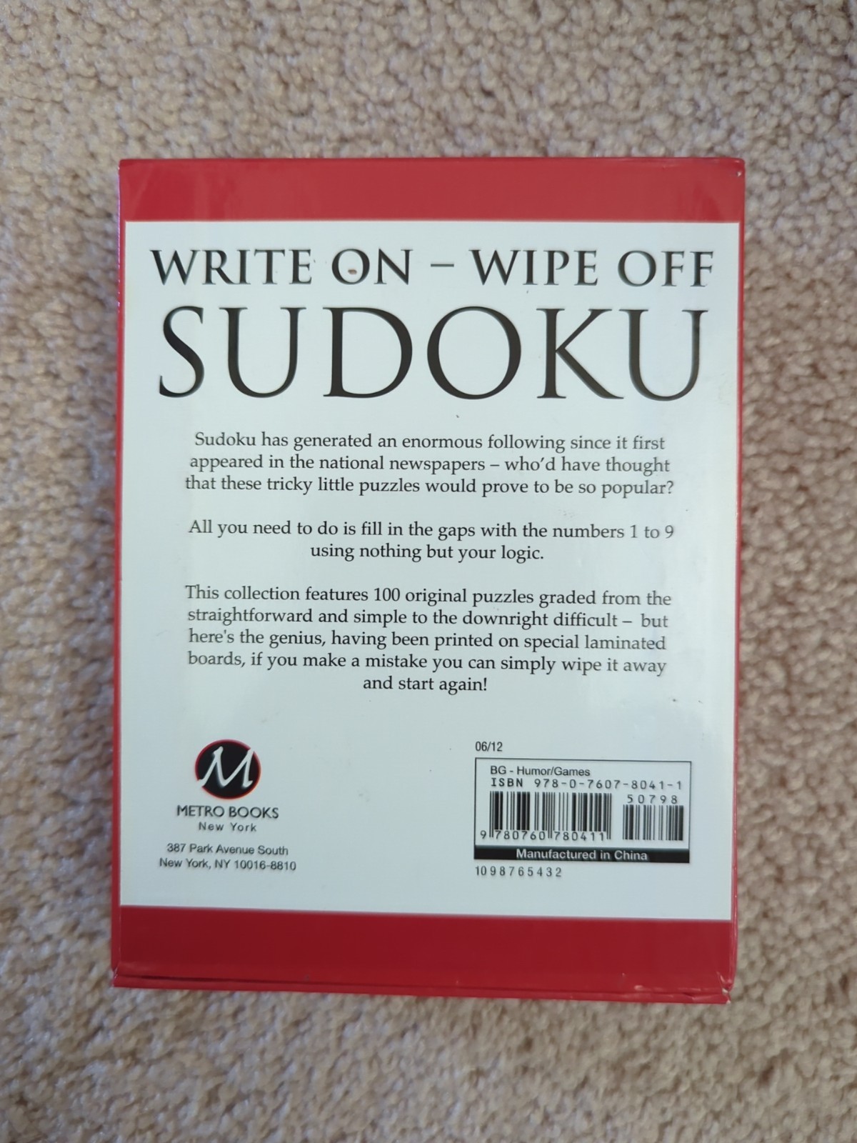 SUDOKU 100 Wipe Clean Puzzles Write On Wipe Off