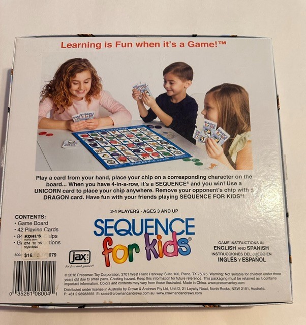 Sequence for Kids Game 2-4 Players Ages 3 & Up- Complete