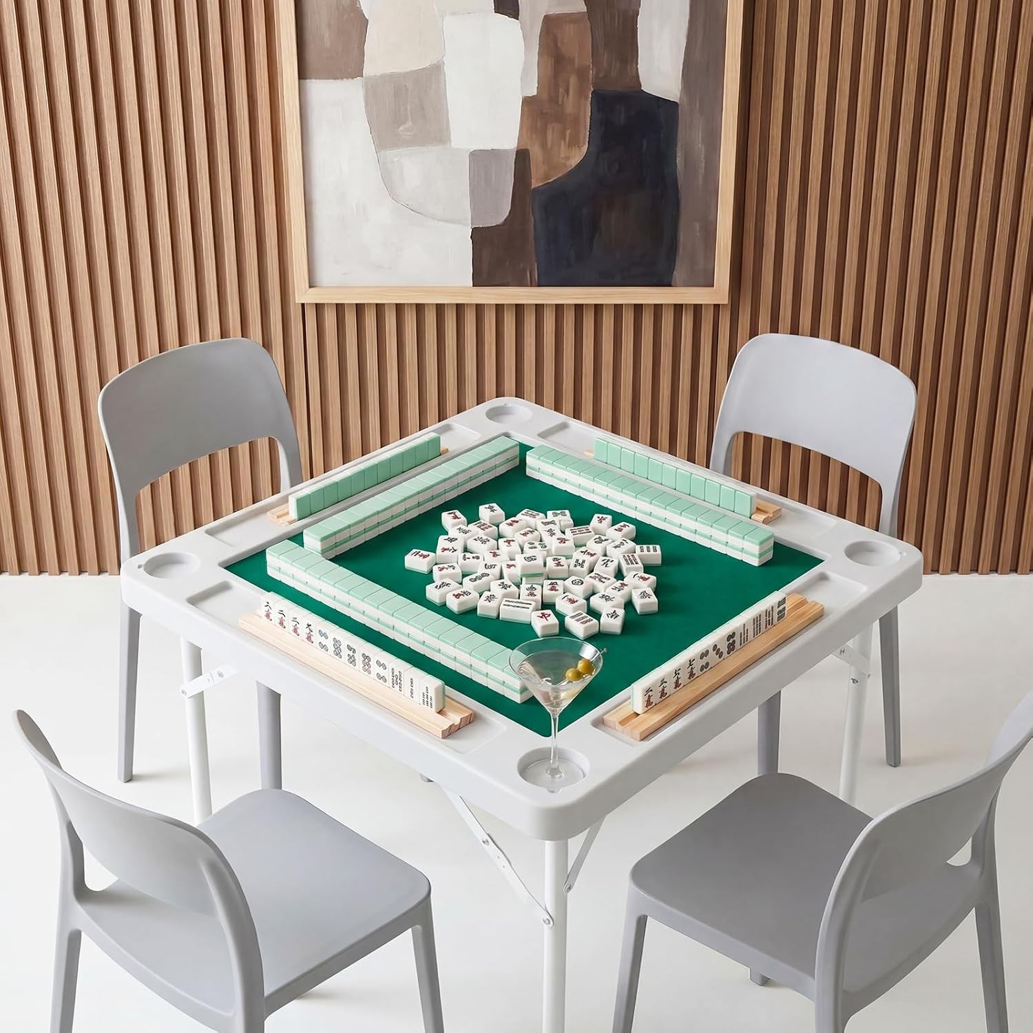 Mahjong Table 4Player Folding Card Table w/Cup Holders&Trays,HDPEwater-resistant