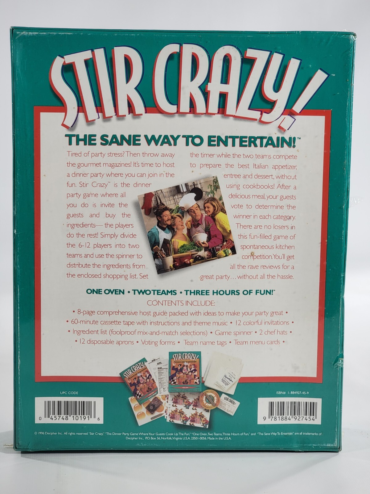 Stir Crazy! Italian The Sane Way to Entertain Dinner Party Game Vintage 1996 New