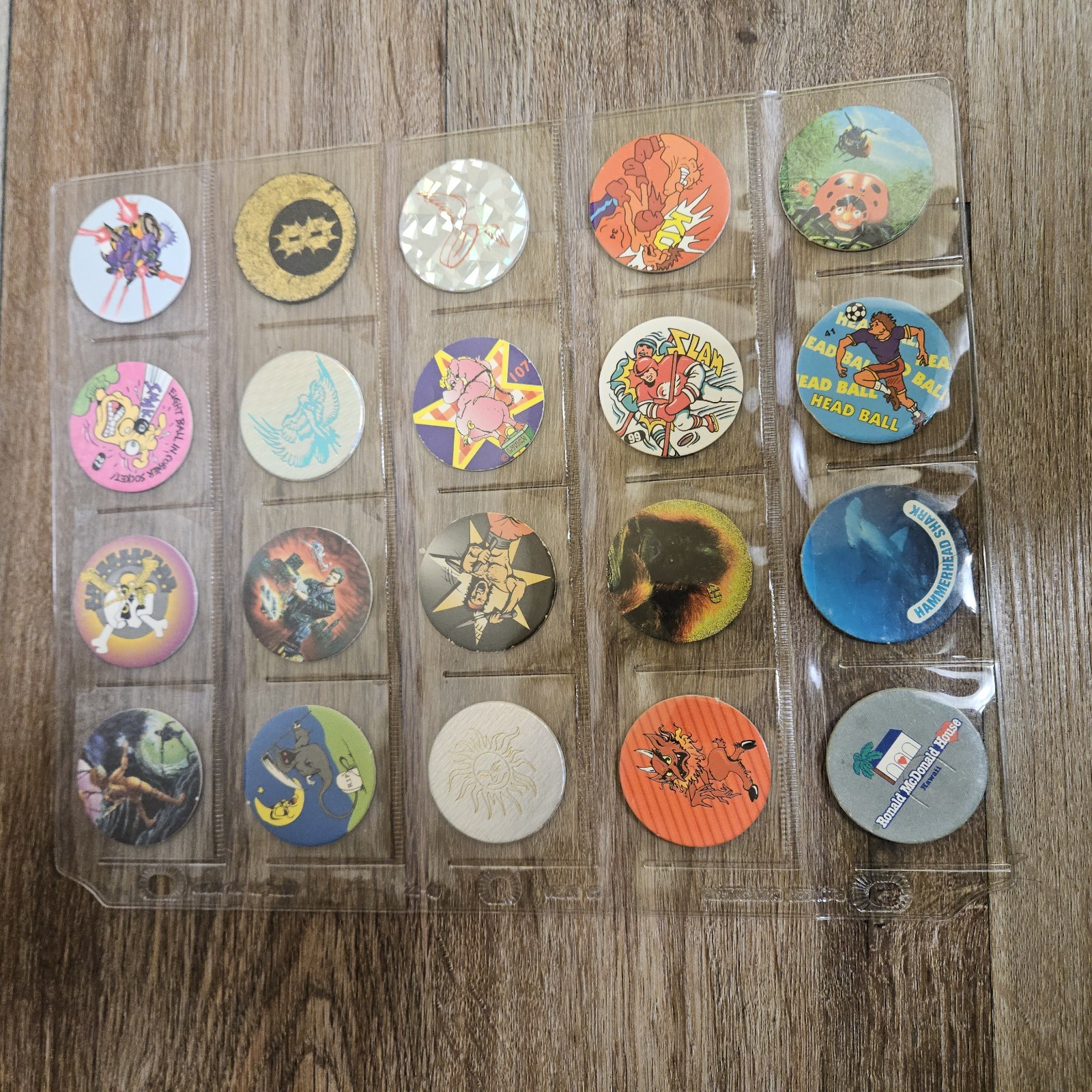 Vintage 1990s Mix Lot of 150 Pogs and 1 Metal Slammers Plus Binder Sleeves