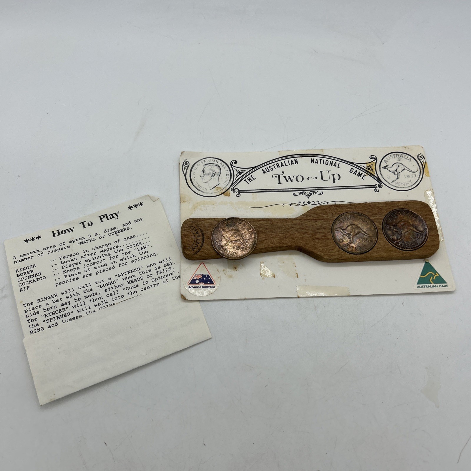 Vintage Two Up Wooden Game Coins Australia Penny King George Fair Dinkum