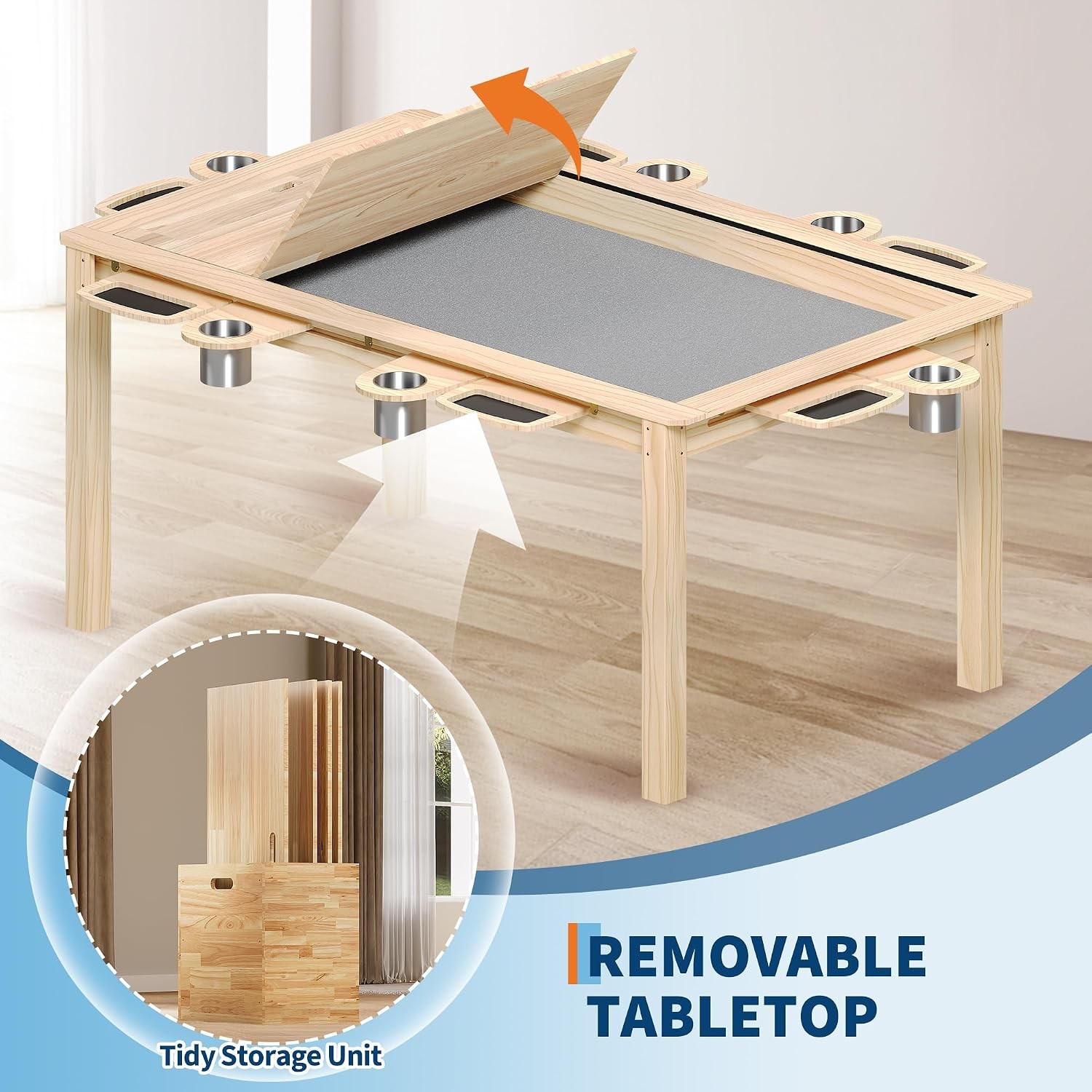 Convertible Board Game Table Solid Wood Dining Poker Table 6 Cup Holders & Mat