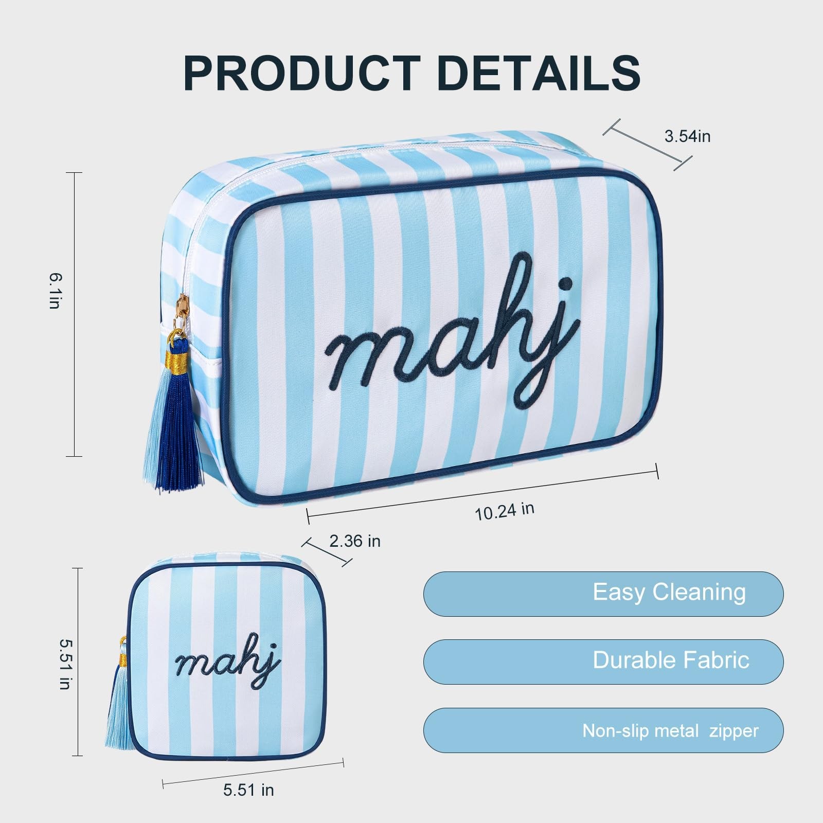 Mahjong Tile Bag Set -Blue 2-Piece Striped Thickened Canvas Tile Case & Embro…