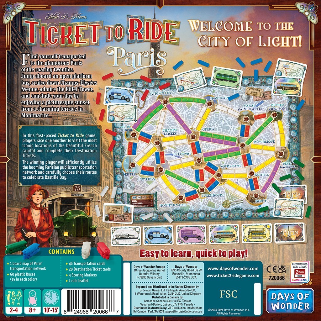 Ticket To Ride Paris Cities Board Game Days Of Wonder Quick Fast France
