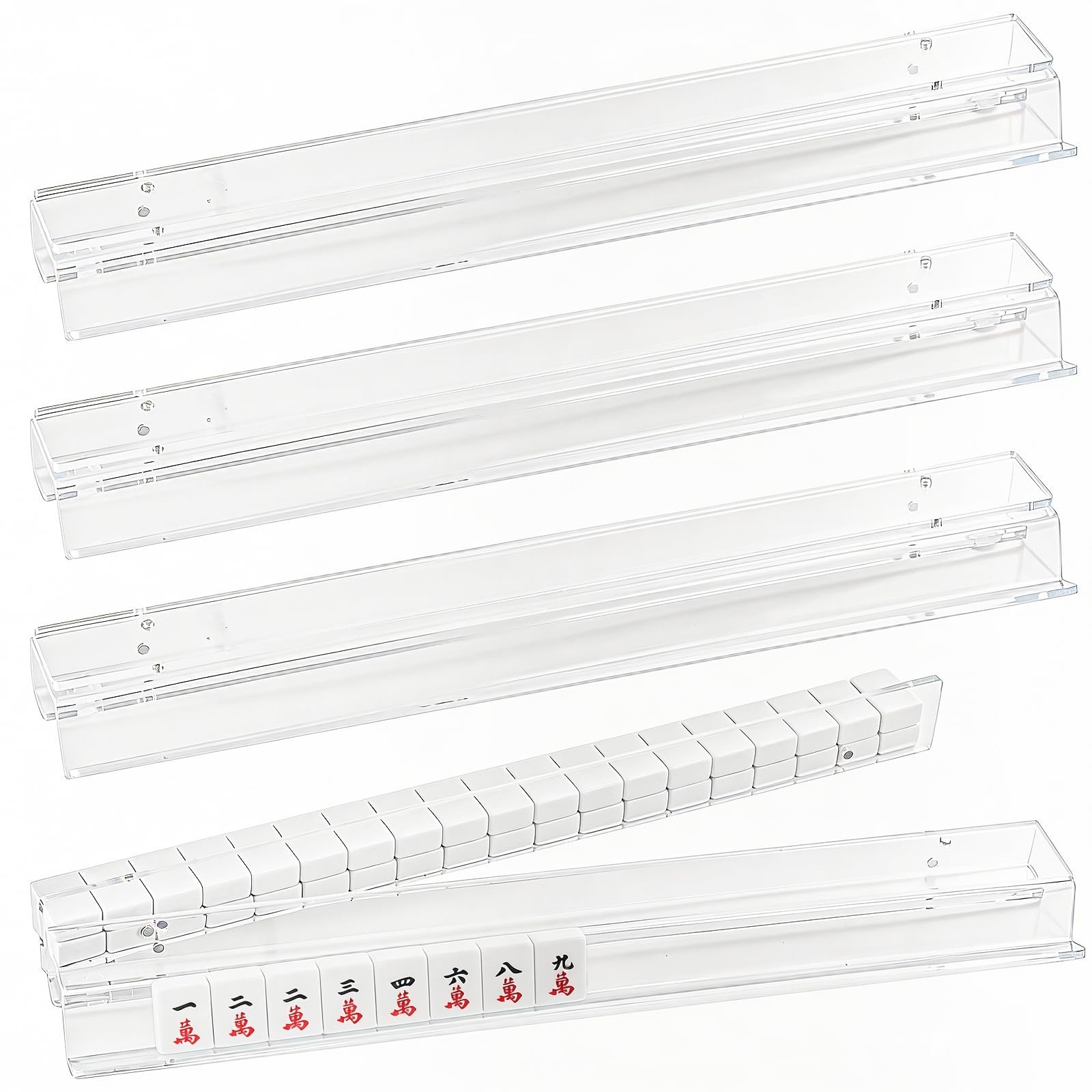 Set of 4 Acrylic Mahjong Racks with Magnetic Pushers & Non-Slip Pads – 17.5