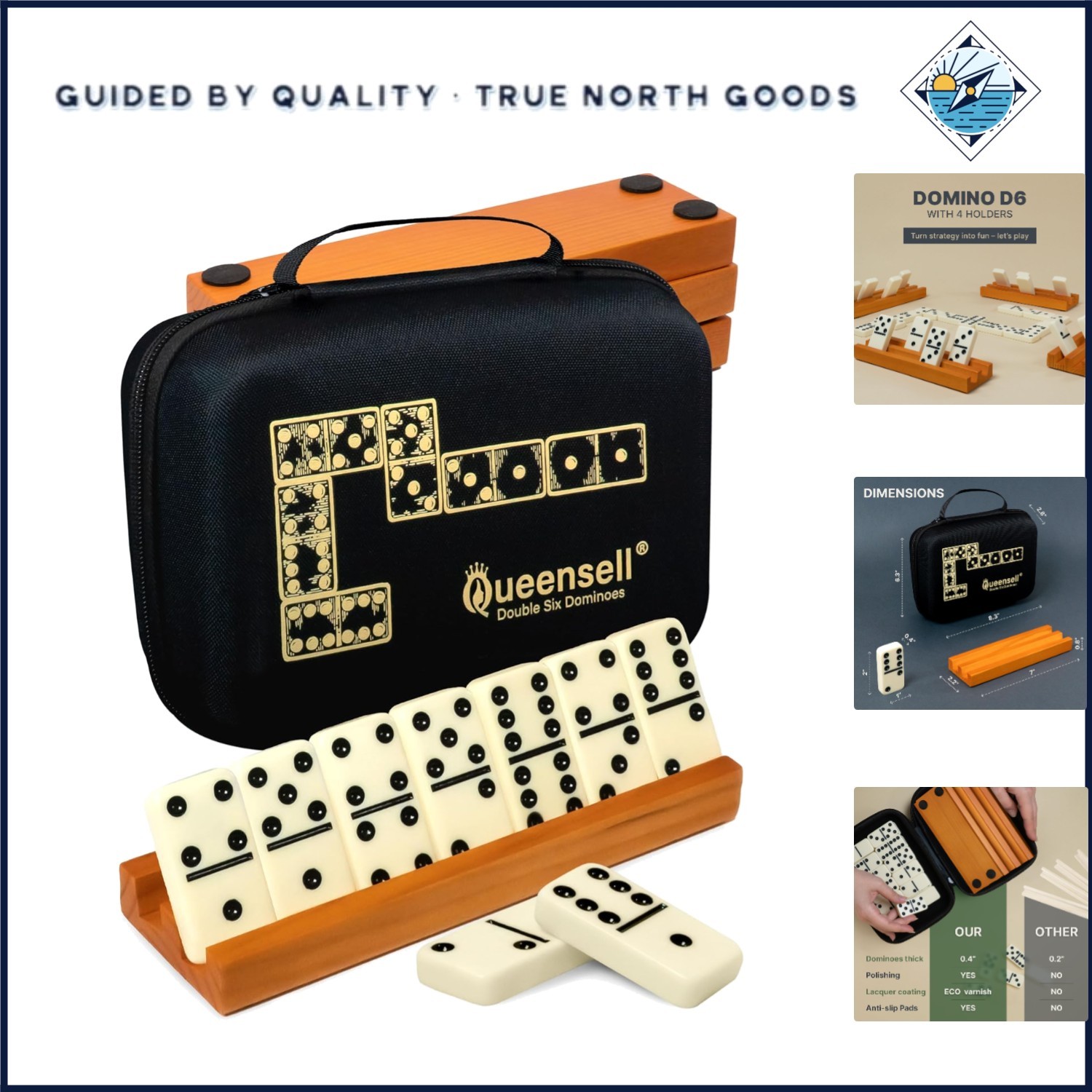 Complete Double Six Dominoes Set with 4 Racks and Travel Case for Adults