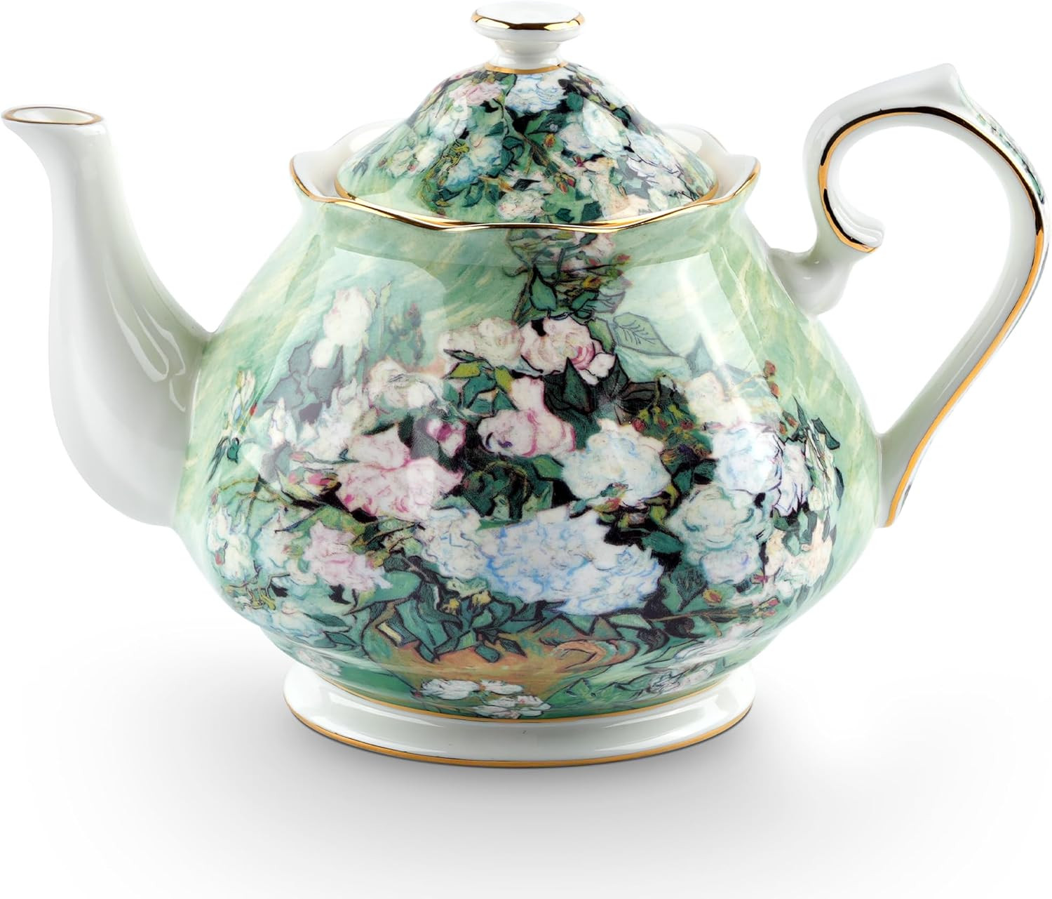 Teapot 30 Oz Vangogh Paintings Bone China Loose Tea Pot Floral Design Vintage Ce