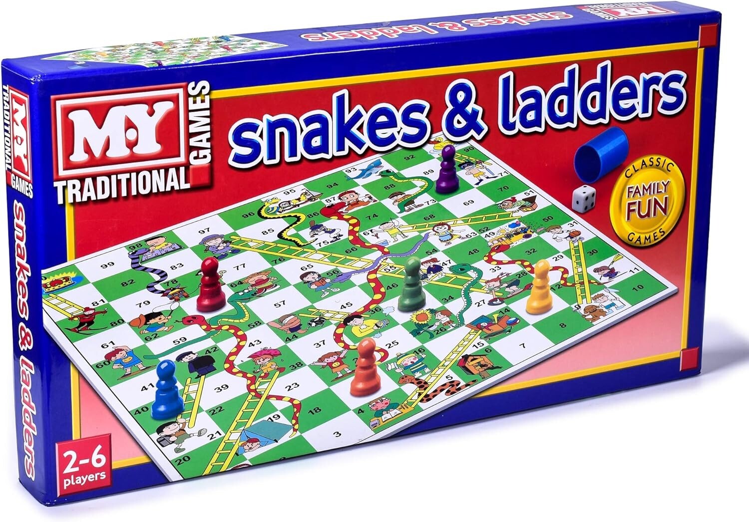 Traditional Snakes & Ladders Game – Foldable Board for 2-6 Players, Ages 3+