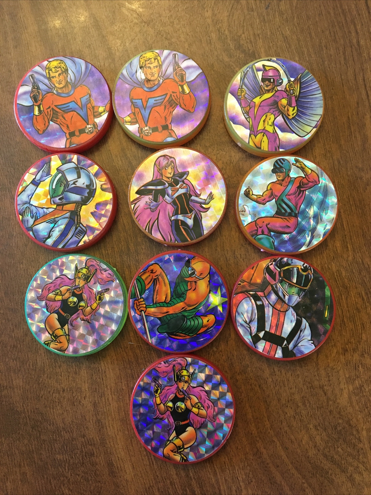 10 Vintage Plastic Slammers Pog Comic Anime Pogs Lot Jimbo Cartoon Diff Colors