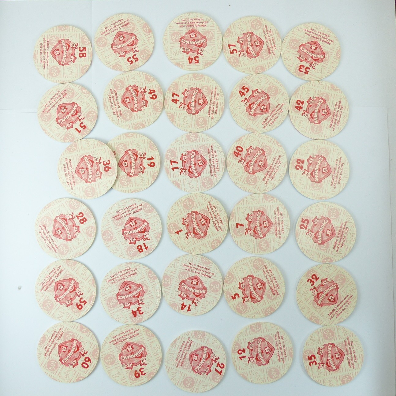 Lot of 30 Pogs Animaniacs from 1995 Warner Bros. WPF The World POG Federation