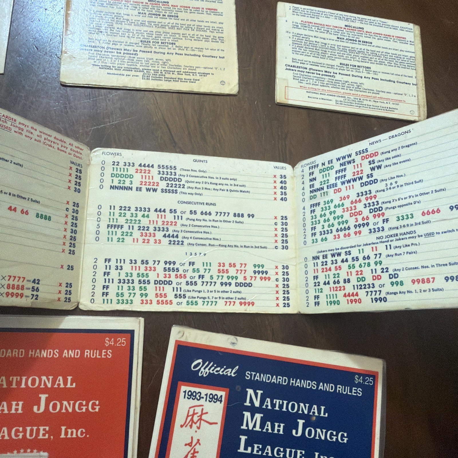 Nationa Mah Jongg League Card 1986-1994