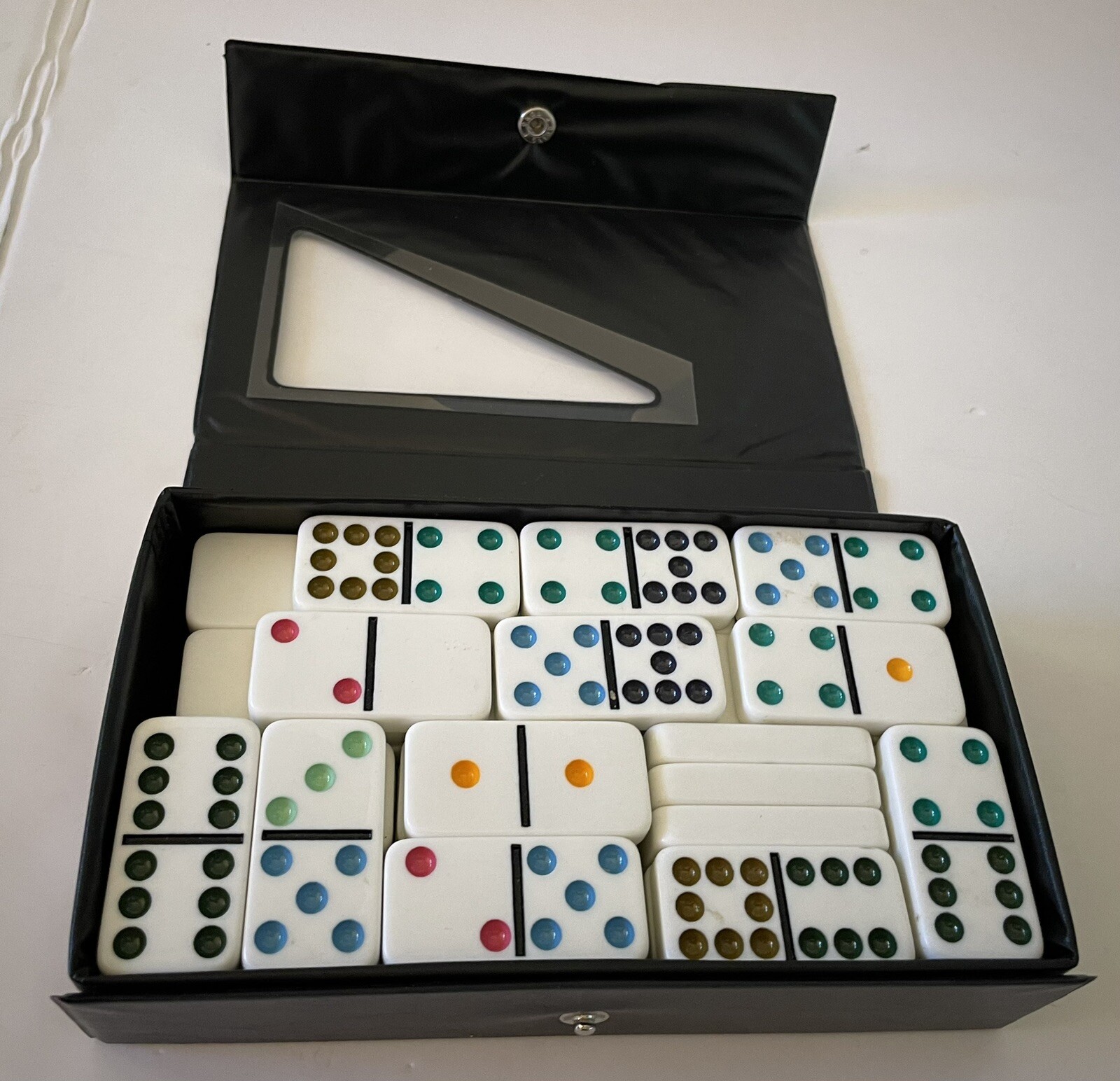 EXCALIBUR PROFFESIONAL DOMINOES Double-Nine Colored Set Of 55 Black Case