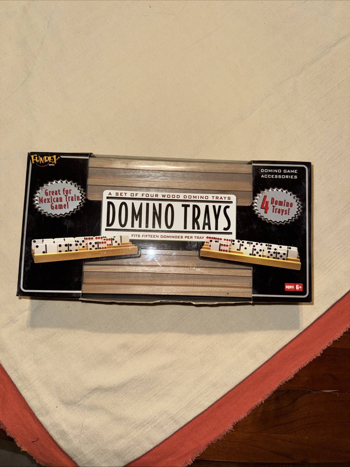 Fundex Domino Trays Set of 4 Solid Wood Game Accessory (BRAND NEW SEALED)