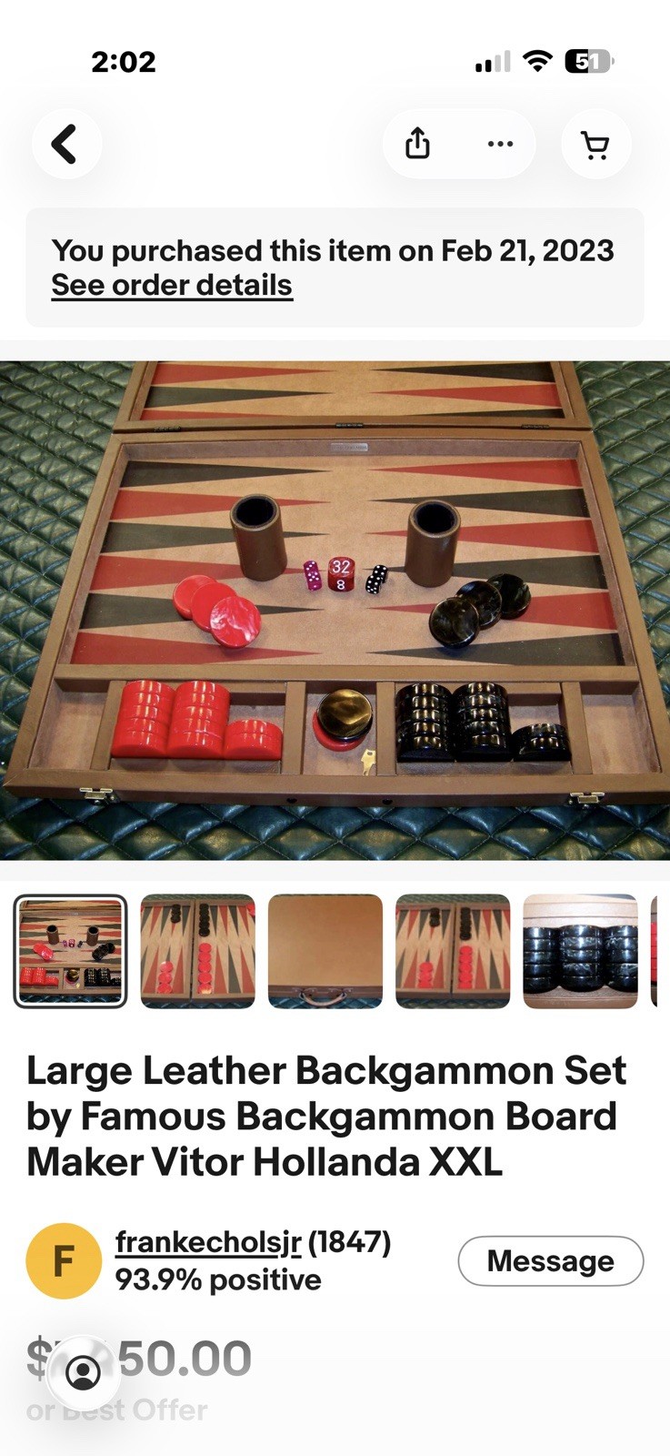 Vitor Hollanda Backgammon Board XXL Leather Case Complete Game
