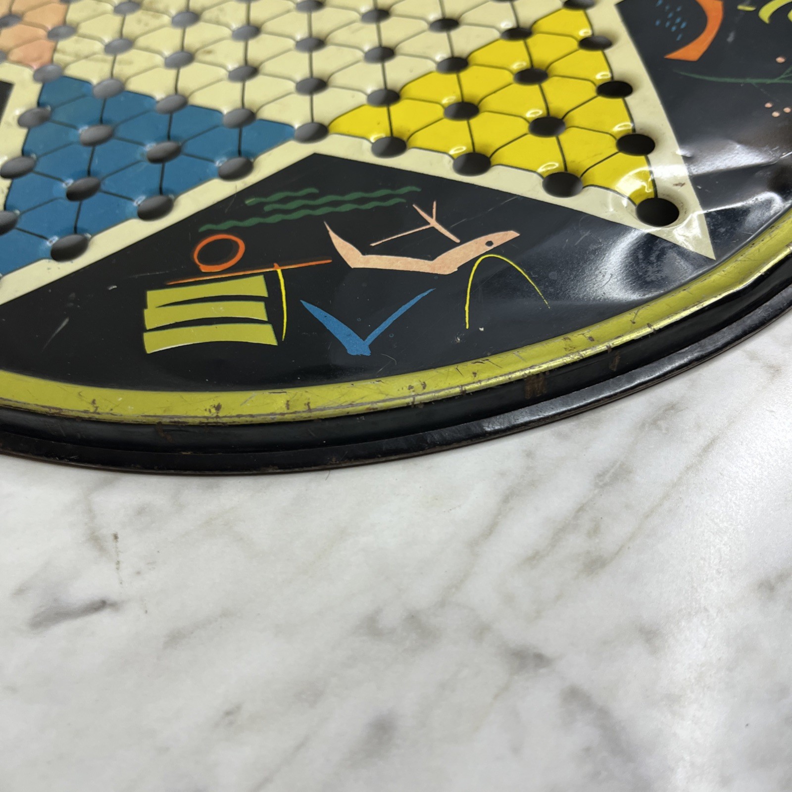 Vintage Pressman Toy Corp Chinese Checker Board Round Metal Multicolor 1153 USA