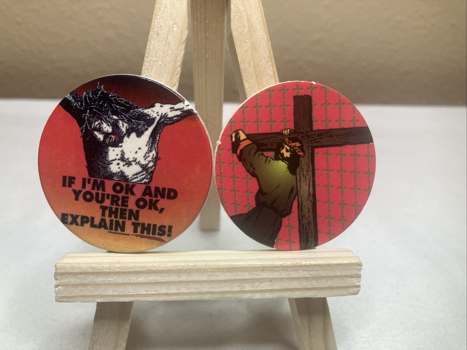 Vintage POGs Lot Of 30 Religious Christian Jesus Milk Caps w/Holder/Container