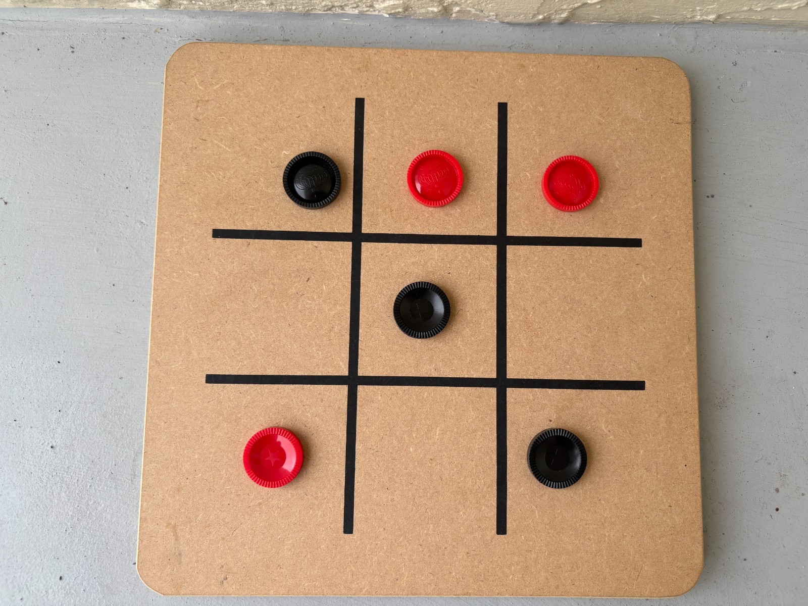 Checkers Tic Tac Toe Wood Board, Double Sided Game w/pieces 11.5 x 11.5 x .5