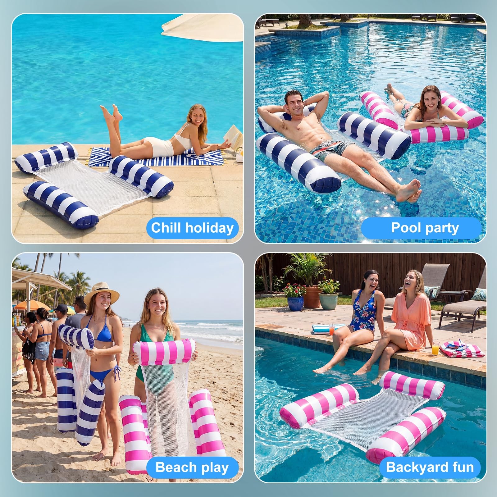 Pool Float 2 Pack Heavy Duty Non Stick PVC Mesh Seat Dark Blue Pink SULIMRA Lake