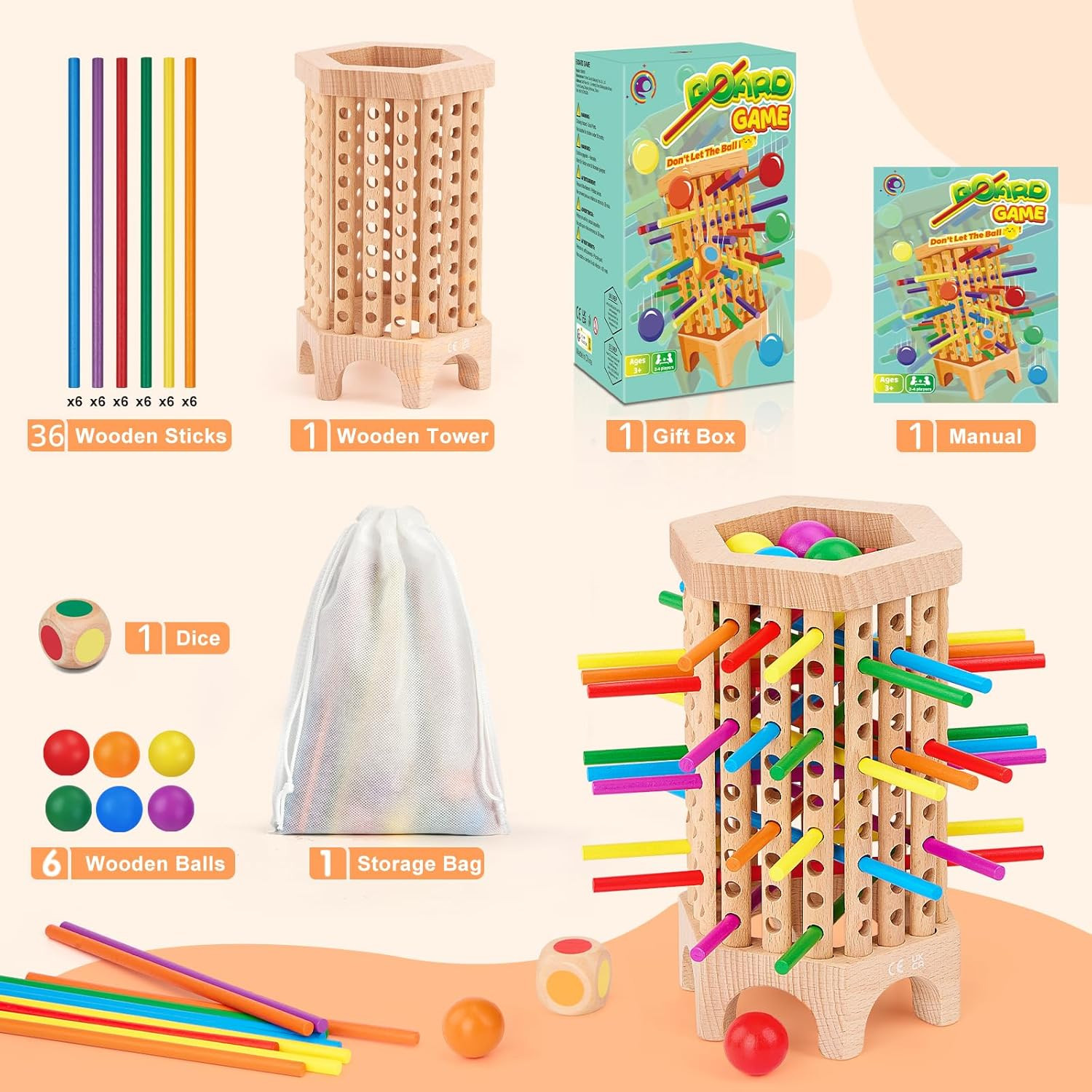 Montessori Game Wooden Board Games for Kids 4-6-8-12, 36 Colorful Stick Math Edu