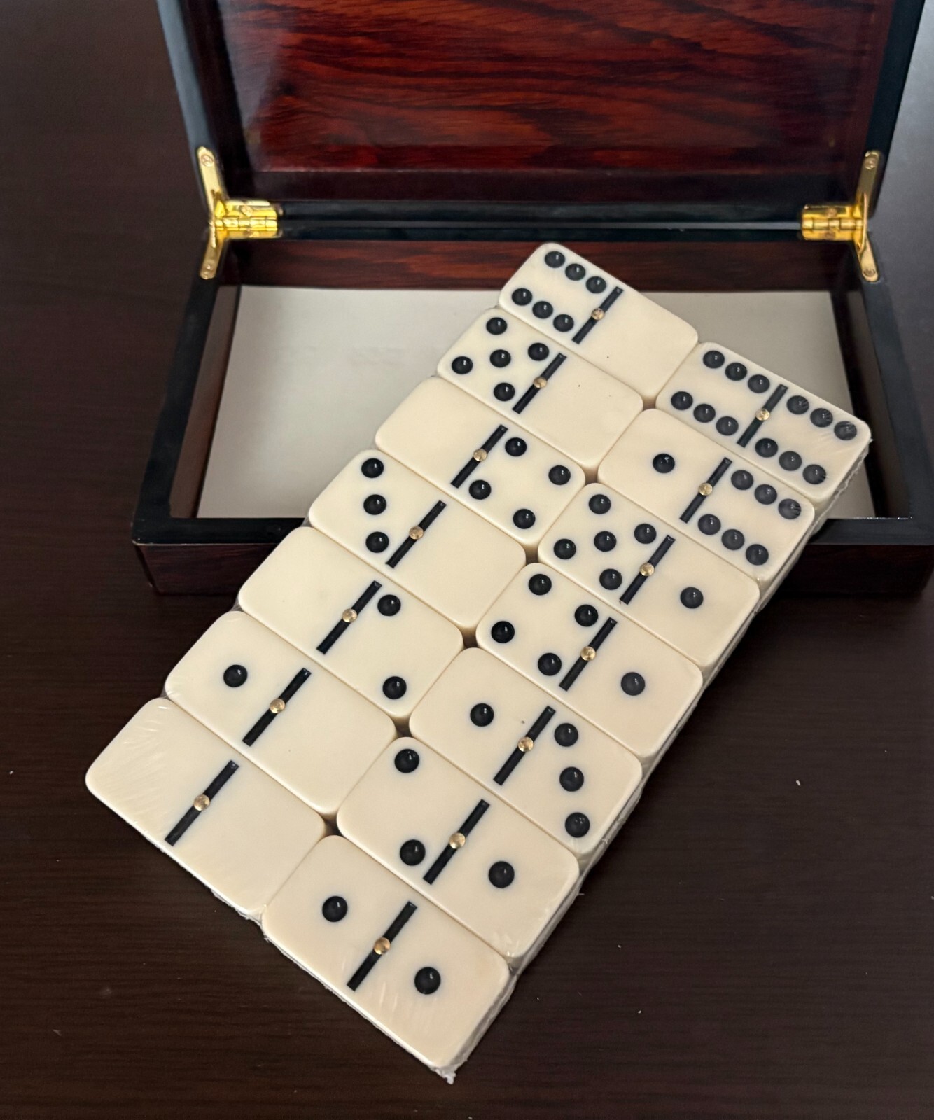 Double Six Dominoes Set with Premium Wooden Box – 28 Standard Size Thick Tiles