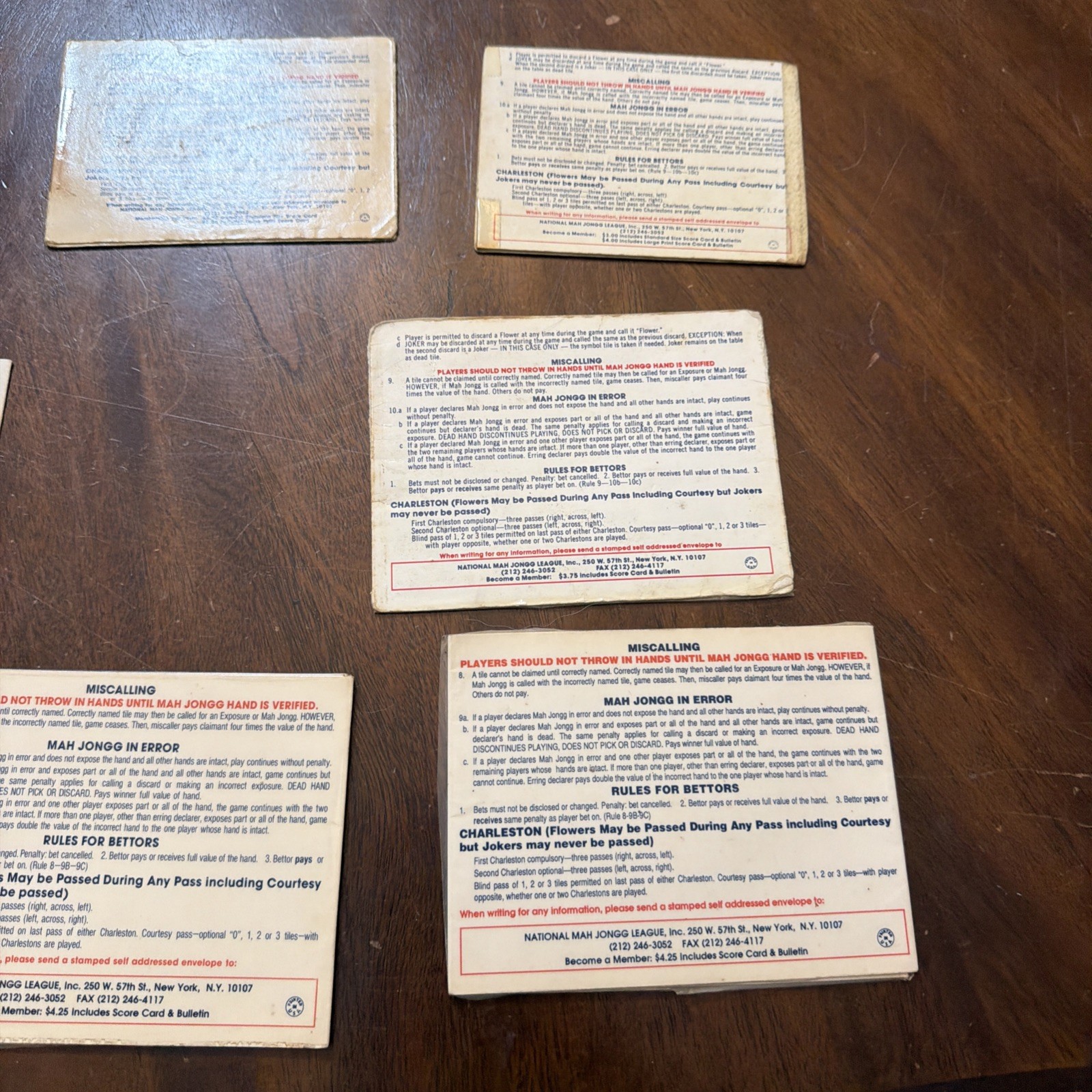 Nationa Mah Jongg League Card 1986-1994