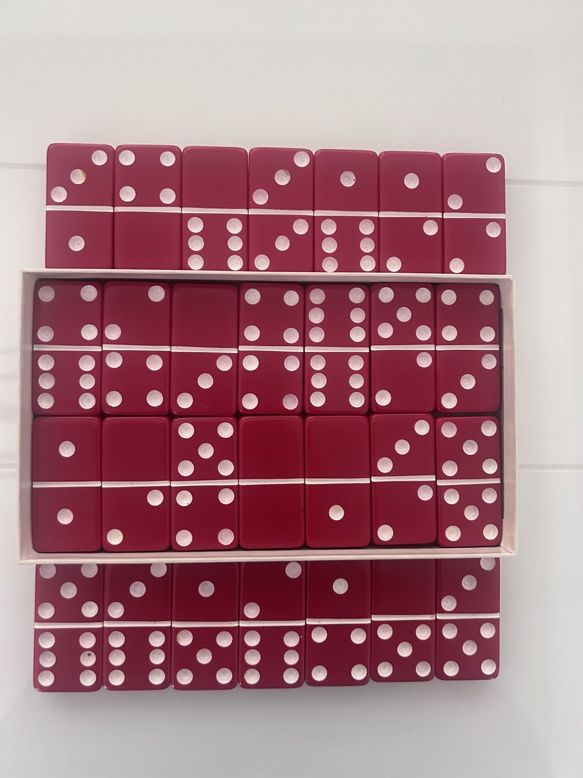 Vintage Puremco Marblelike Dominoes #616 Red Standard Domino Set In Box