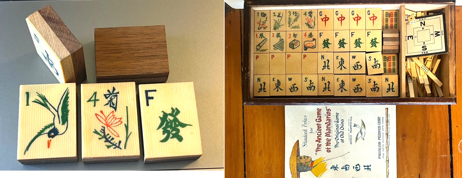 Vtg 1920s French Ivory Pyralin Mahjong Set original Box 142 tiles two-layer wood