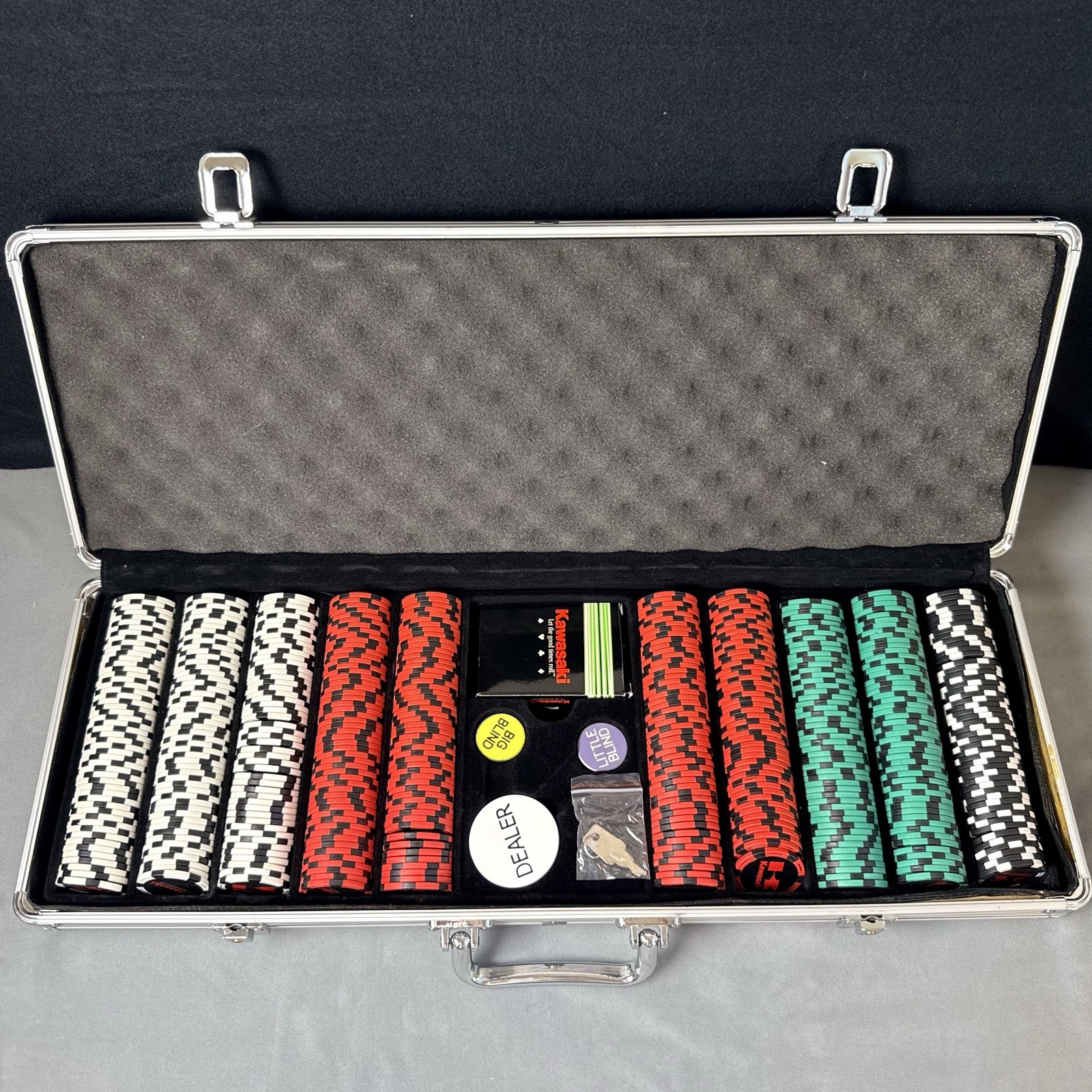Limited-Edition OEM Kawasaki 500-Piece Clay Poker Chip Set in Aluminum Lock Case
