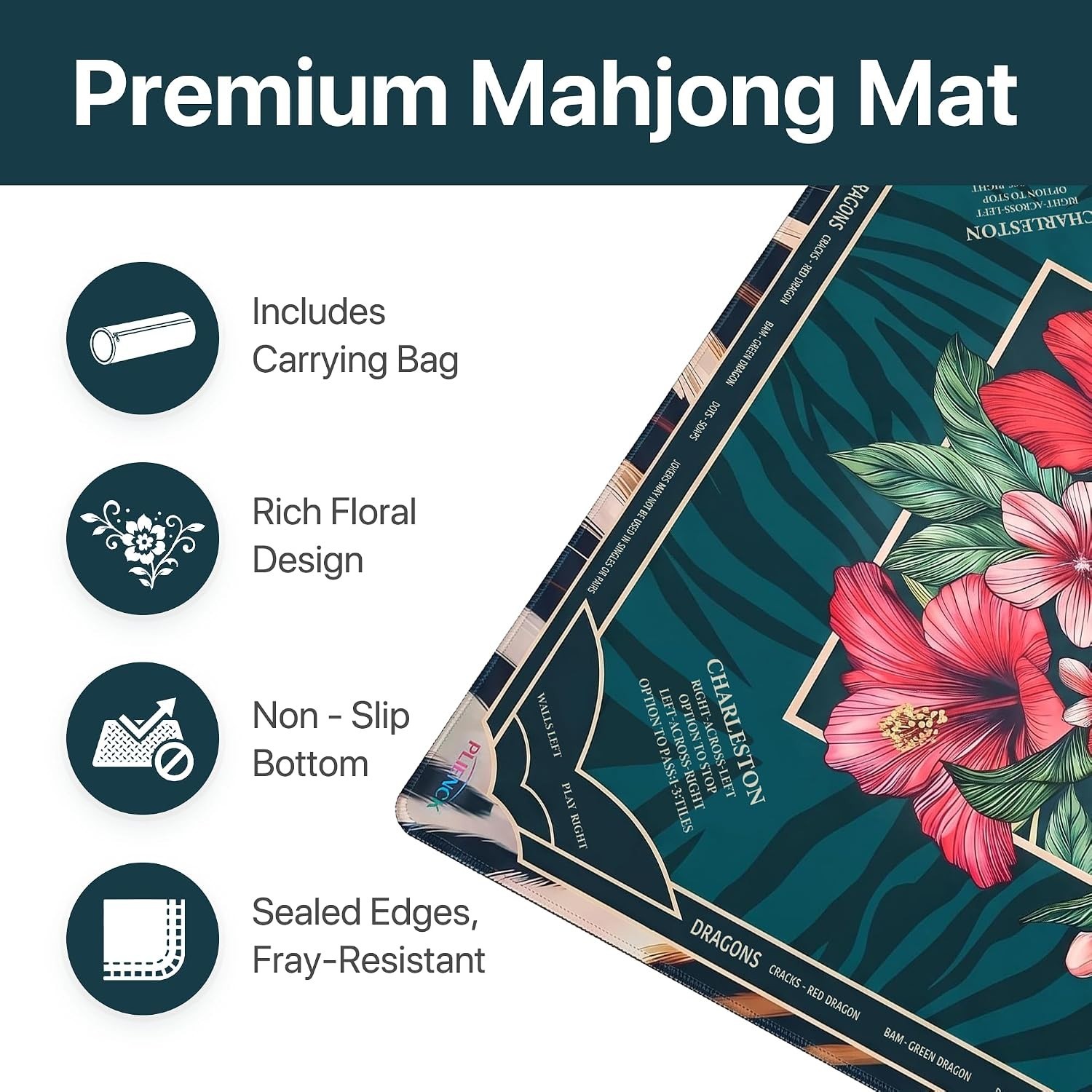 Mahjong Mat 4mm Extra Thick 33.5 Inch Non-Slip Rubber Rolled Printed Rules & Bag