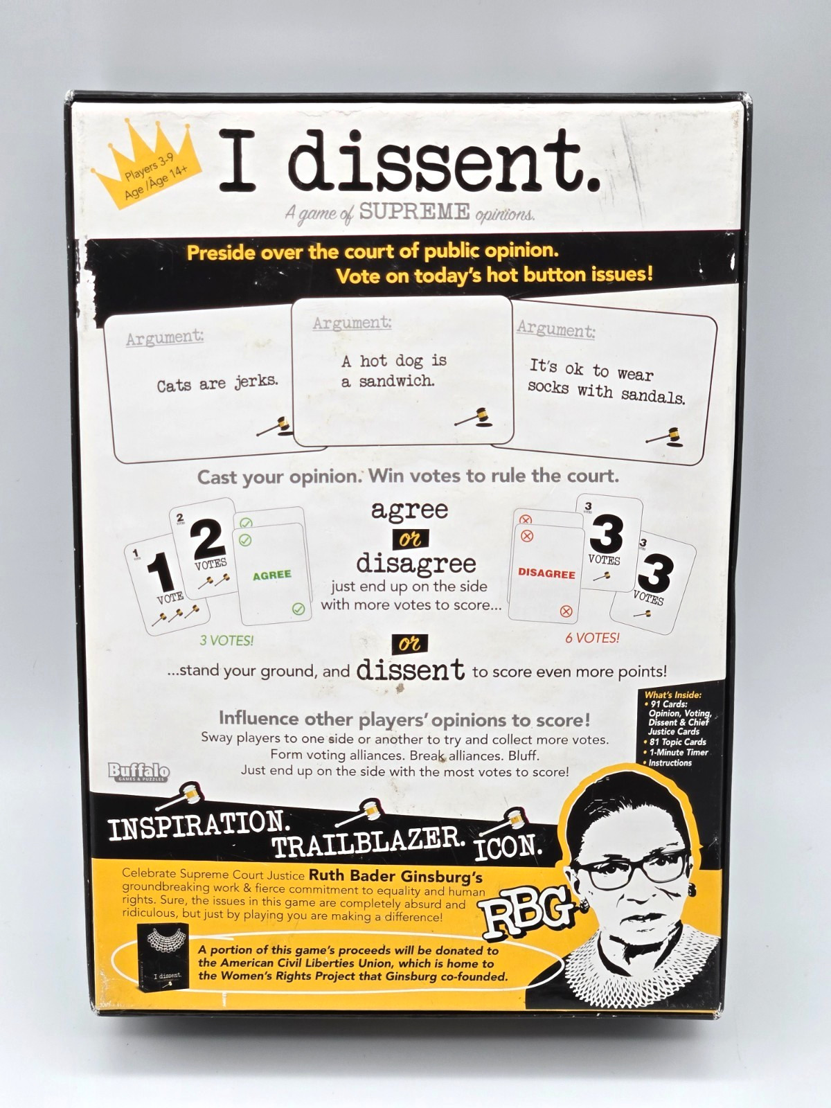 I Dissent Board Game of Supreme Opinions Ruth Bader Ginsberg Complete Cards