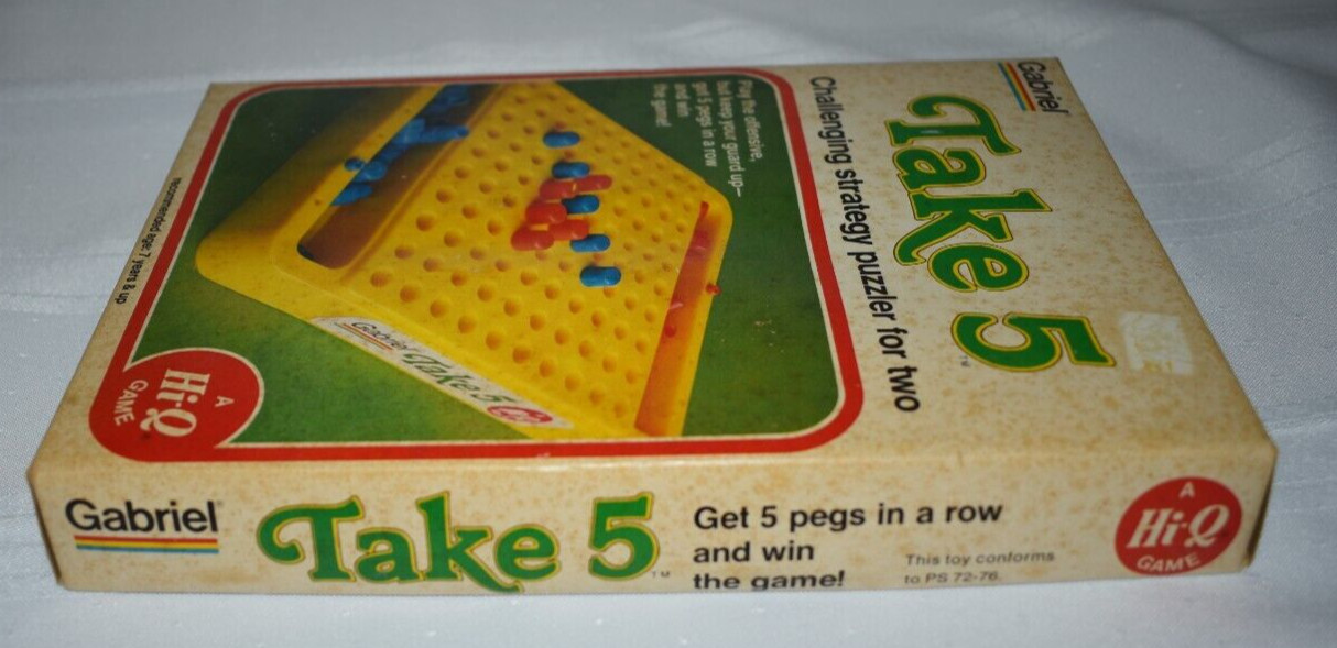 1977 TAKE 5 Gabriel Strategy Game Hi-Q Puzzle Vtg w/Instructions New HONG KONG