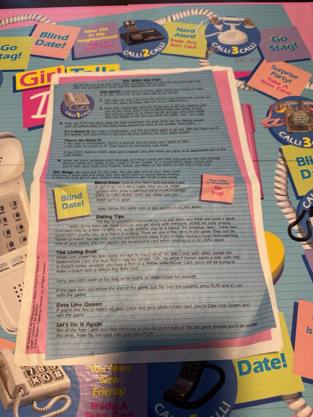 Golden Girl Talk Date Line Talking Dating Board Game Vintage 1989 Ages 10+ 4251