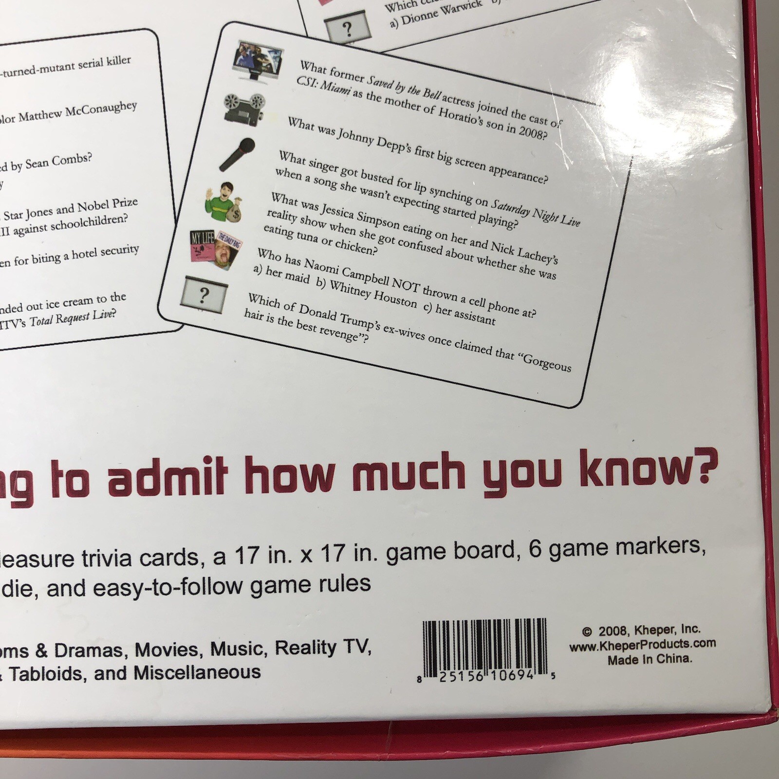 Kheper Guilty Pleasures Pop Culture Trivia Board Game 300 Cards 2008 Adults