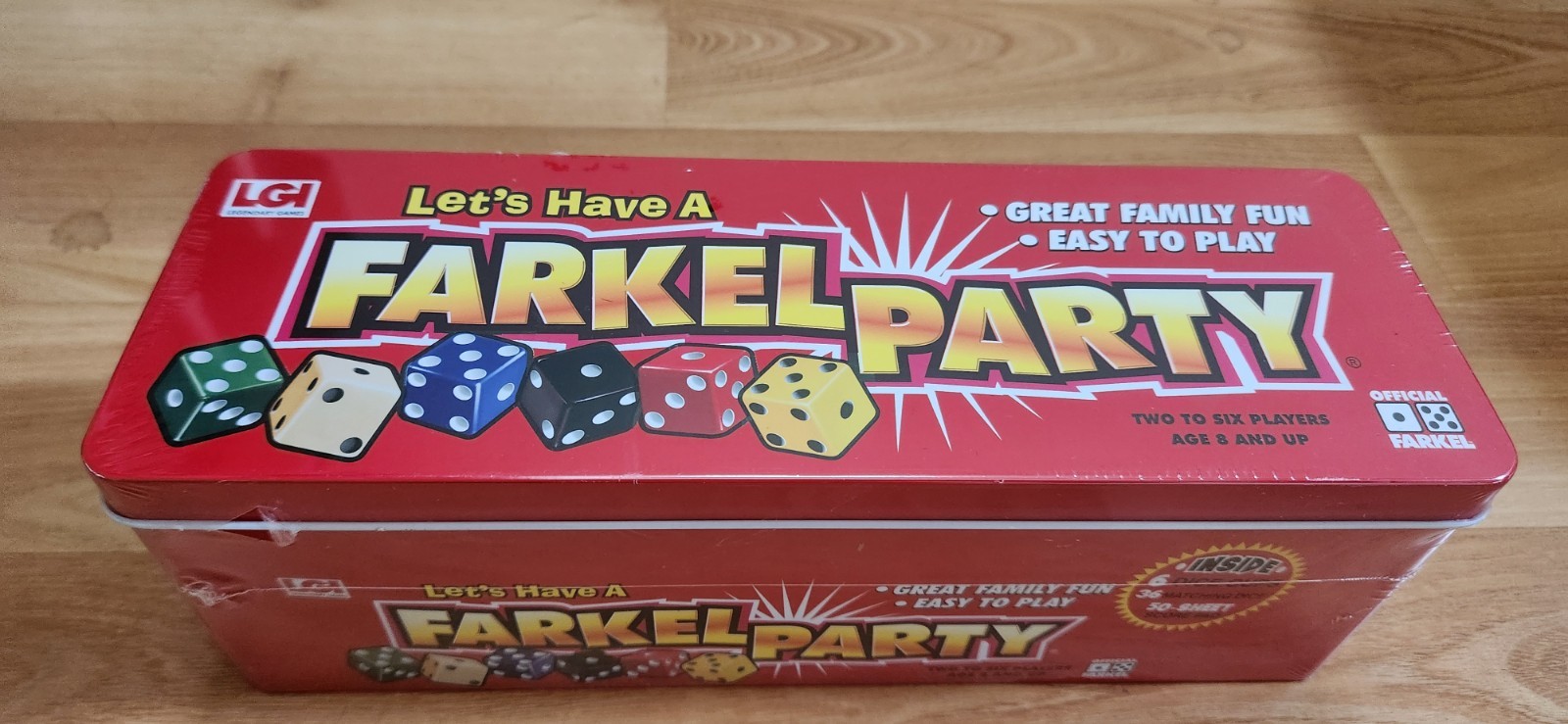 Let’s Have a Farkel Party Dice Game Tin Edition 2007 NEW SEALED. LGI Games