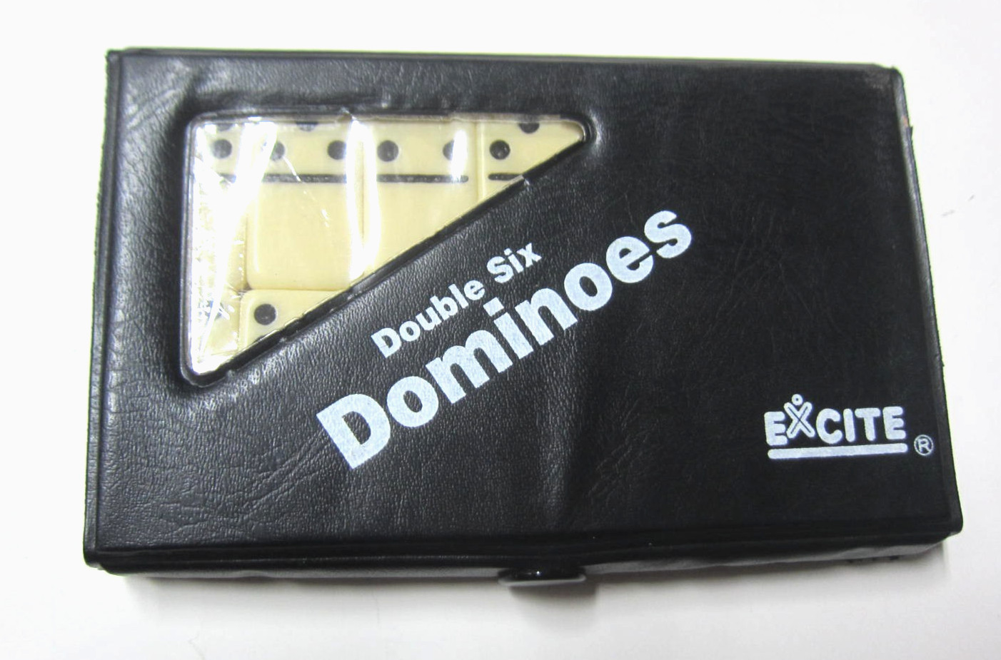Excite Double Six Dominoes Set of 28 Travel Size Black Vinyl Case Instructions
