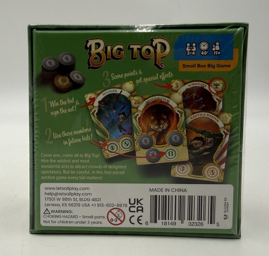 Big Top Fast Paced Auction Game for 3 to 4 Players Ages 11 Years and Up ~ Sealed