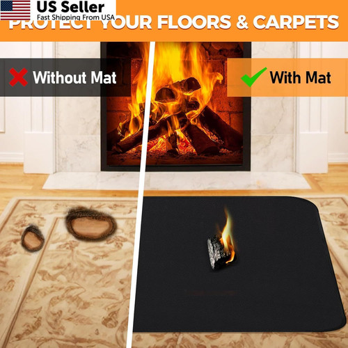 Fireplace Mat, 2′ x 3’6” x 0.04” x 3’6″ (Rectangular), Black